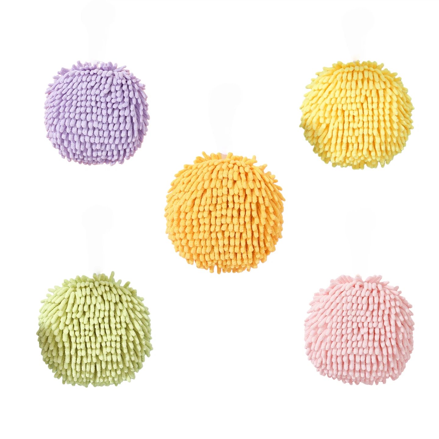 5-Piece Multicolor Chenille Dusting Ball Set（Yellow, Purple, Green, Orange, Pink）